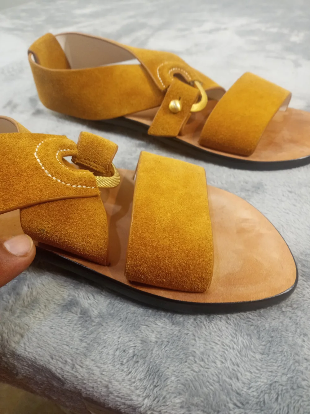 rag & bone Mustard Suede Crisscross Sandals with Gold Hardware Size 36.5